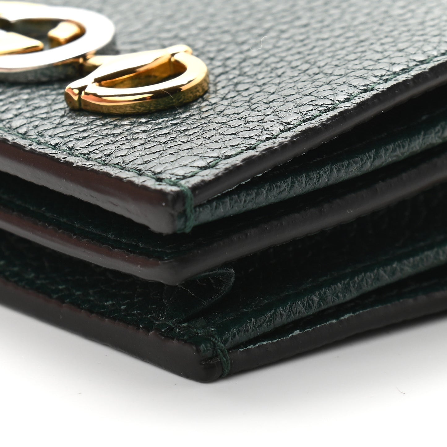 Grainy Calfskin Zumi Chain Card Case Wallet Vintage Green