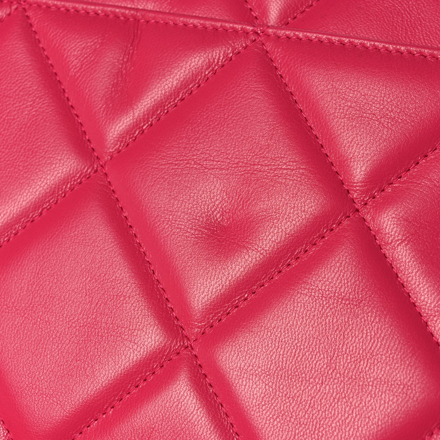 Shiny Goatskin Quilted Chanel 19 Pouch Dark Pink