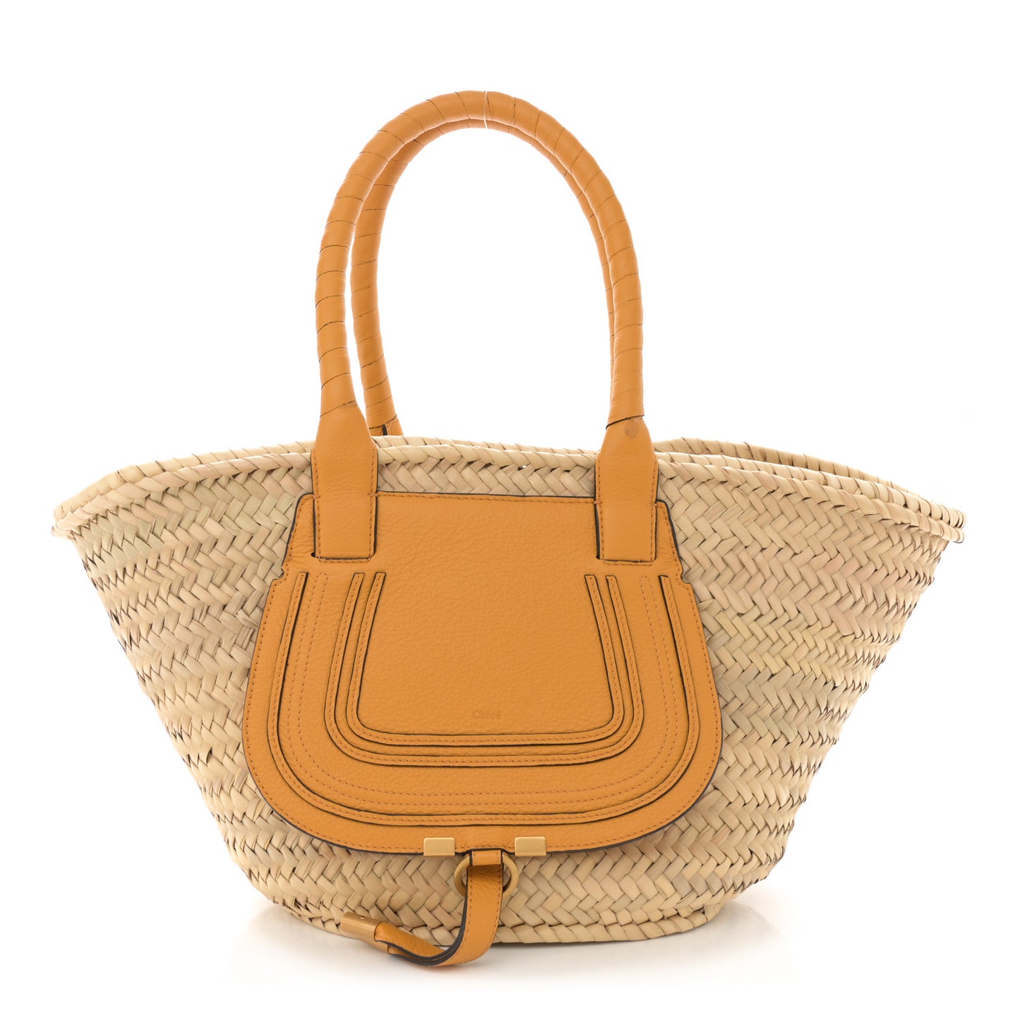 Raffia Small Grain Calfskin Medium Marcie Basket Yellow