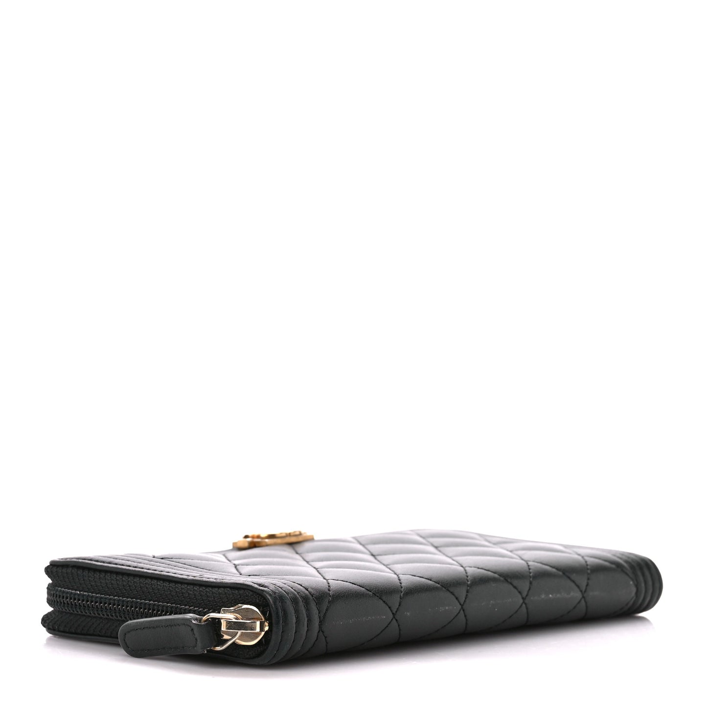 Lambskin Quilted Boy Long Zip Around Wallet Black