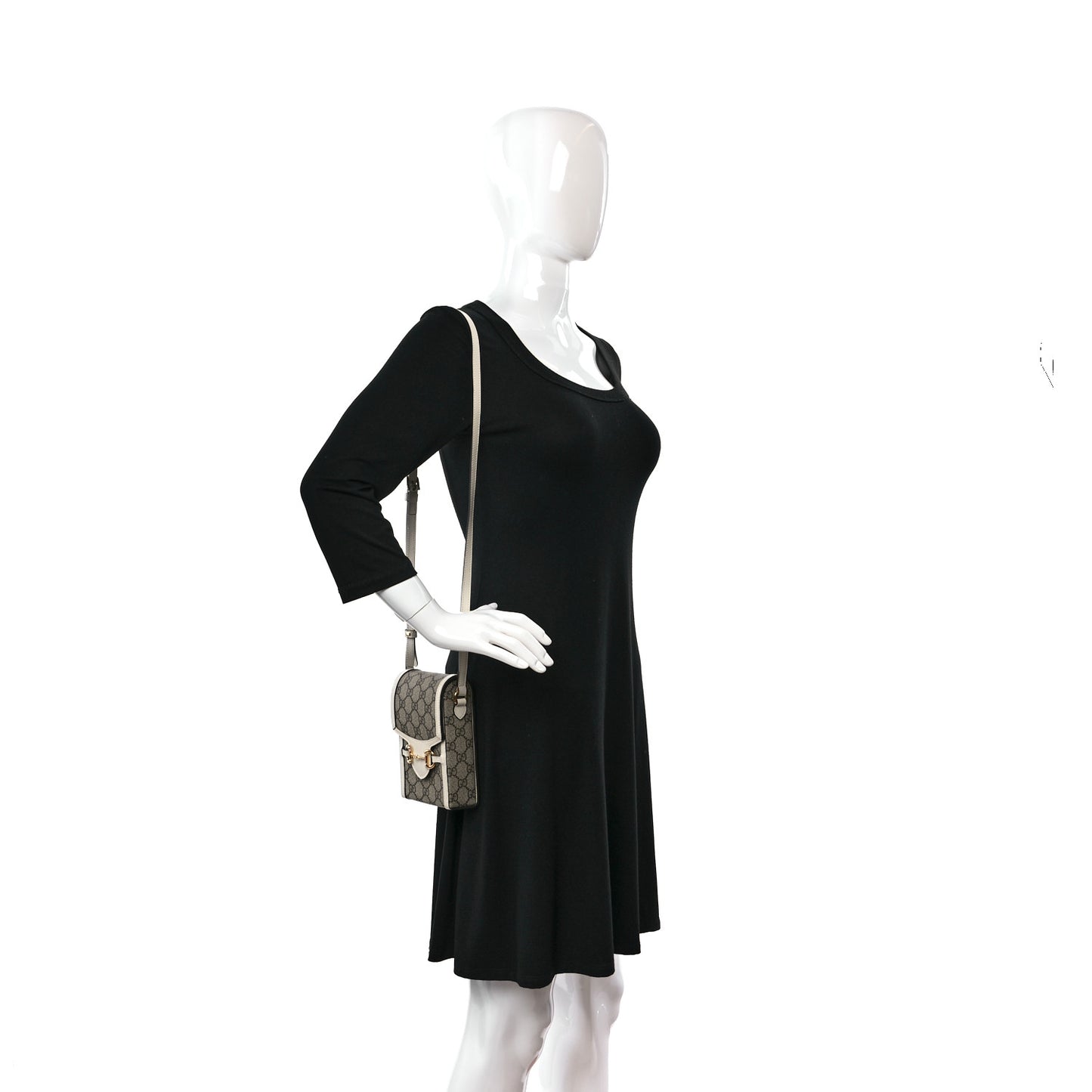 GG Supreme Monogram Azalea Calfskin Mini Horsebit 1955 Crossbody Bag Beige Ebony Mystic White