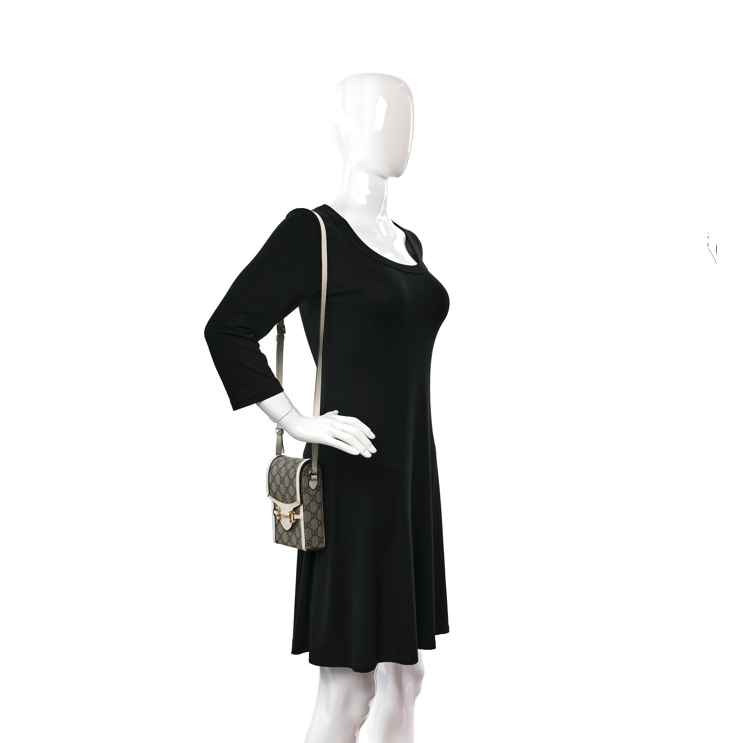 Gucci GG Supreme Monogram Azalea Calfskin Mini Horsebit 1955 Crossbody Bag Beige Ebony Mystic White 2 of 10