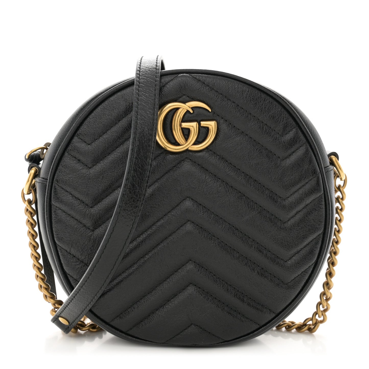 Azalea Calfskin Matelasse Heart Mini GG Marmont Round Shoulder Bag Black
