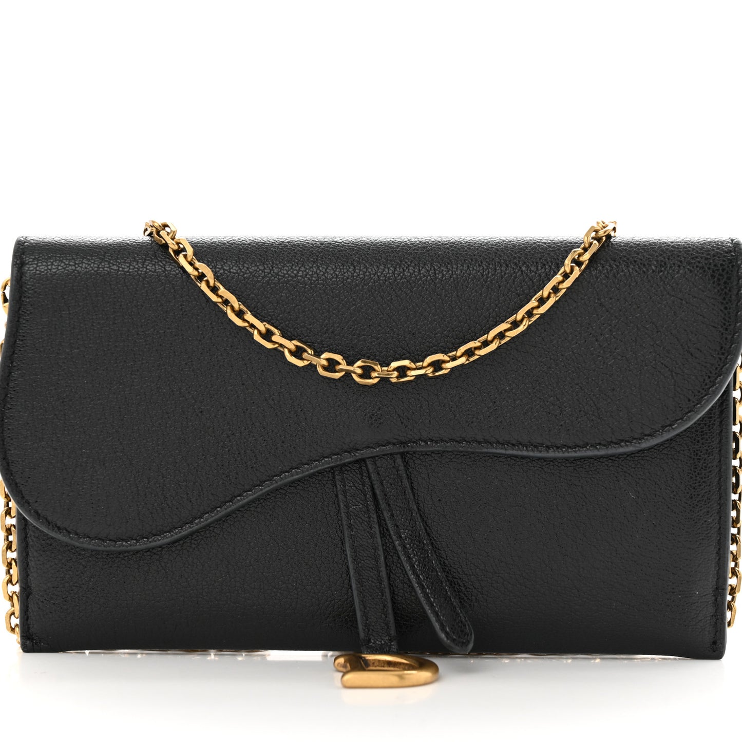 Goatskin Saddle Long Wallet With Chain Black
