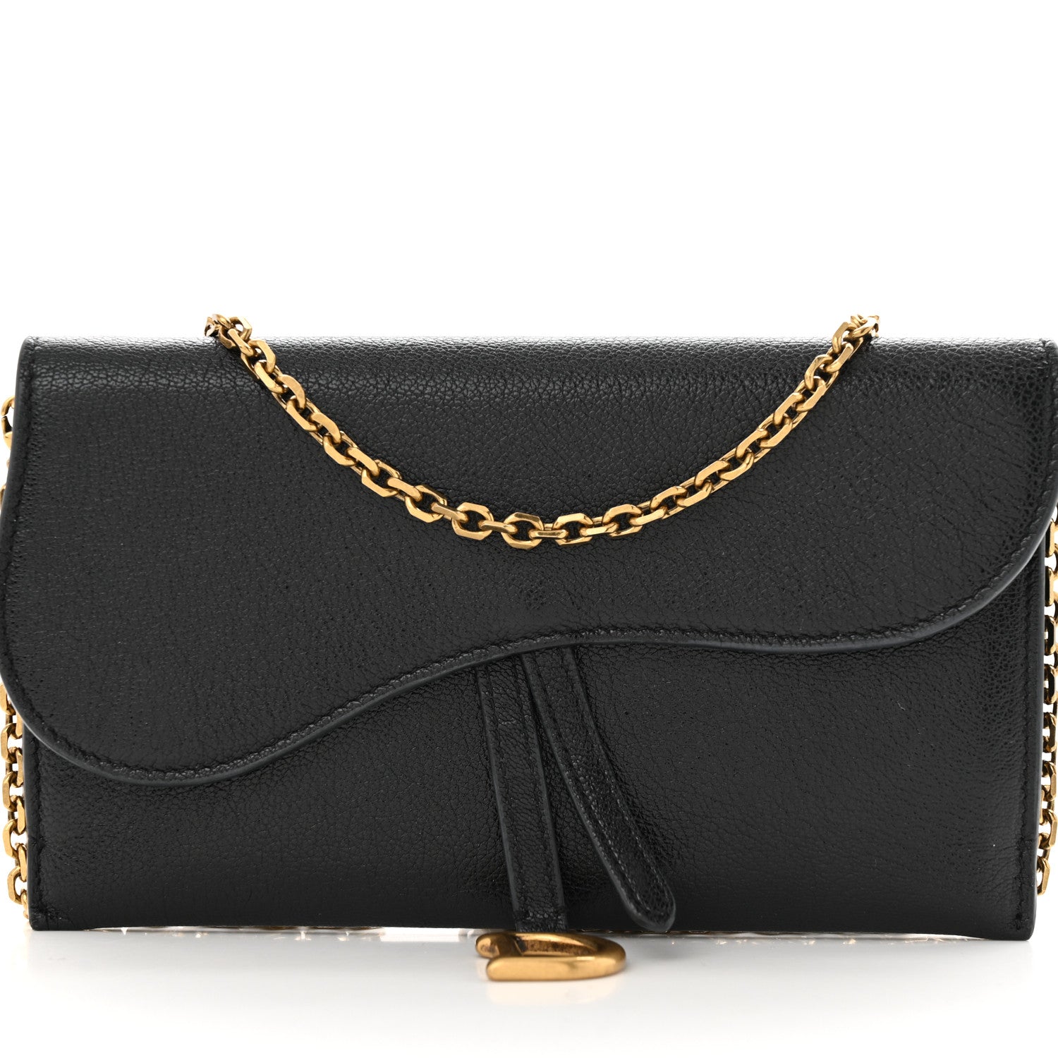 Christian Dior Goatskin Saddle Long Wallet With Chain Black 8 of 12