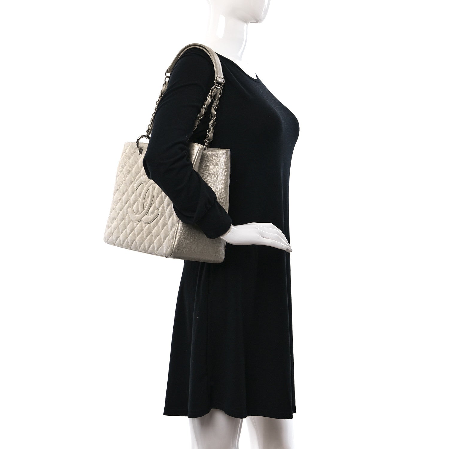 Chanel Metallic Caviar Quilted Grand Shopping Tote GST Pearl 2 of 9