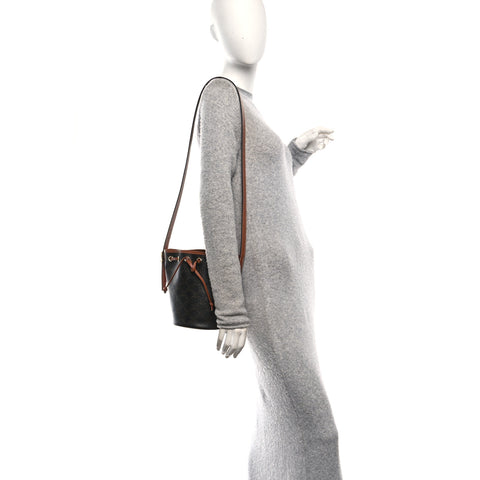 Triomphe Canvas Calfskin Small Drawstring Bucket Bag Tan