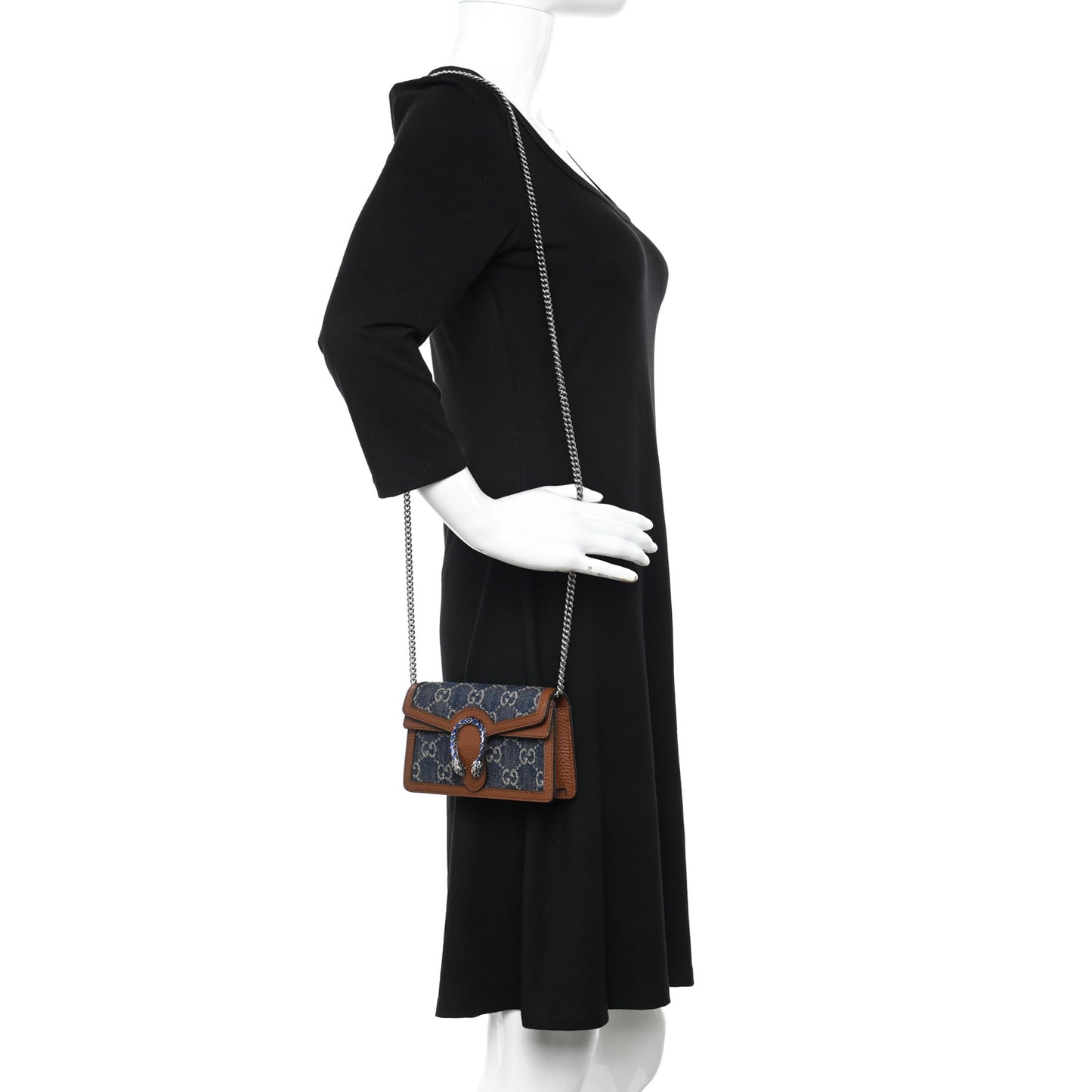 New Denim GG Monogram Dollar Calfskin Enamel Super Mini Dionysus Shoulder Bag Blue Tea Cuir Epilog Electric Blue