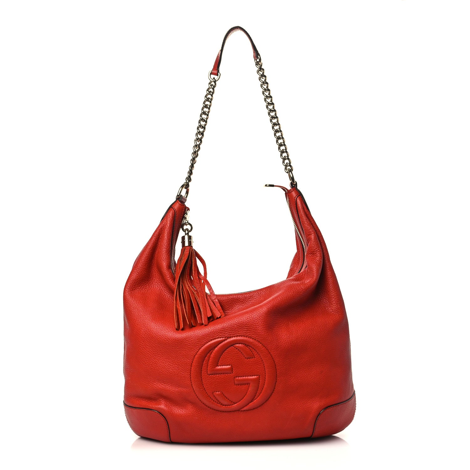 Gucci Pebbled Calfskin Medium Soho Chain Hobo Red 1 of 10