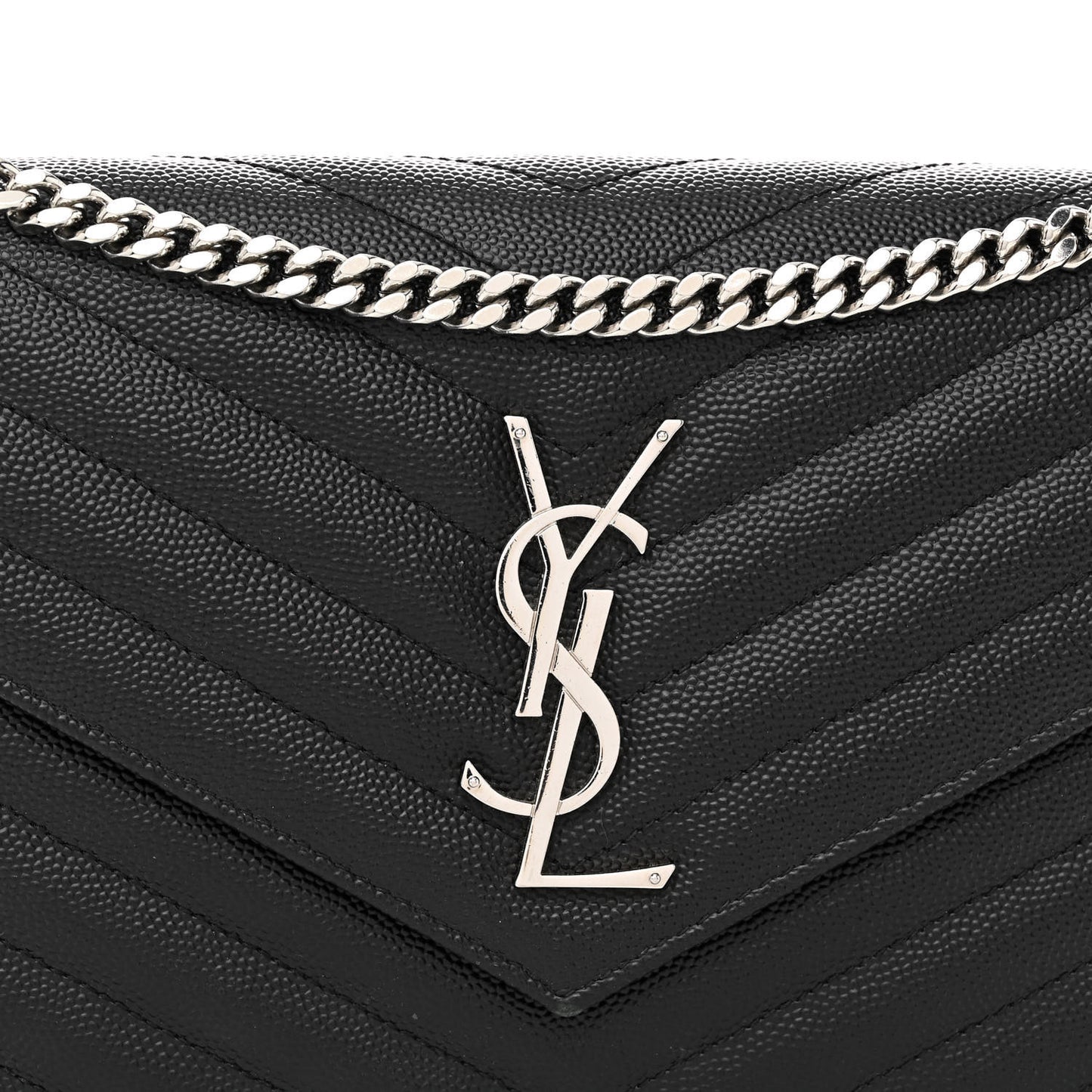Grain De Poudre Matelasse Chevron Monogram Chain Wallet Black