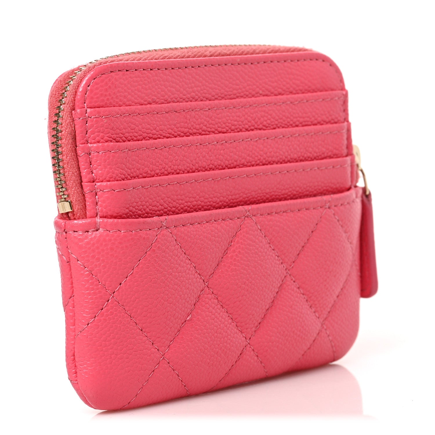Chanel Caviar Quilted Zip Card Holder Wallet Pink 3 of 7