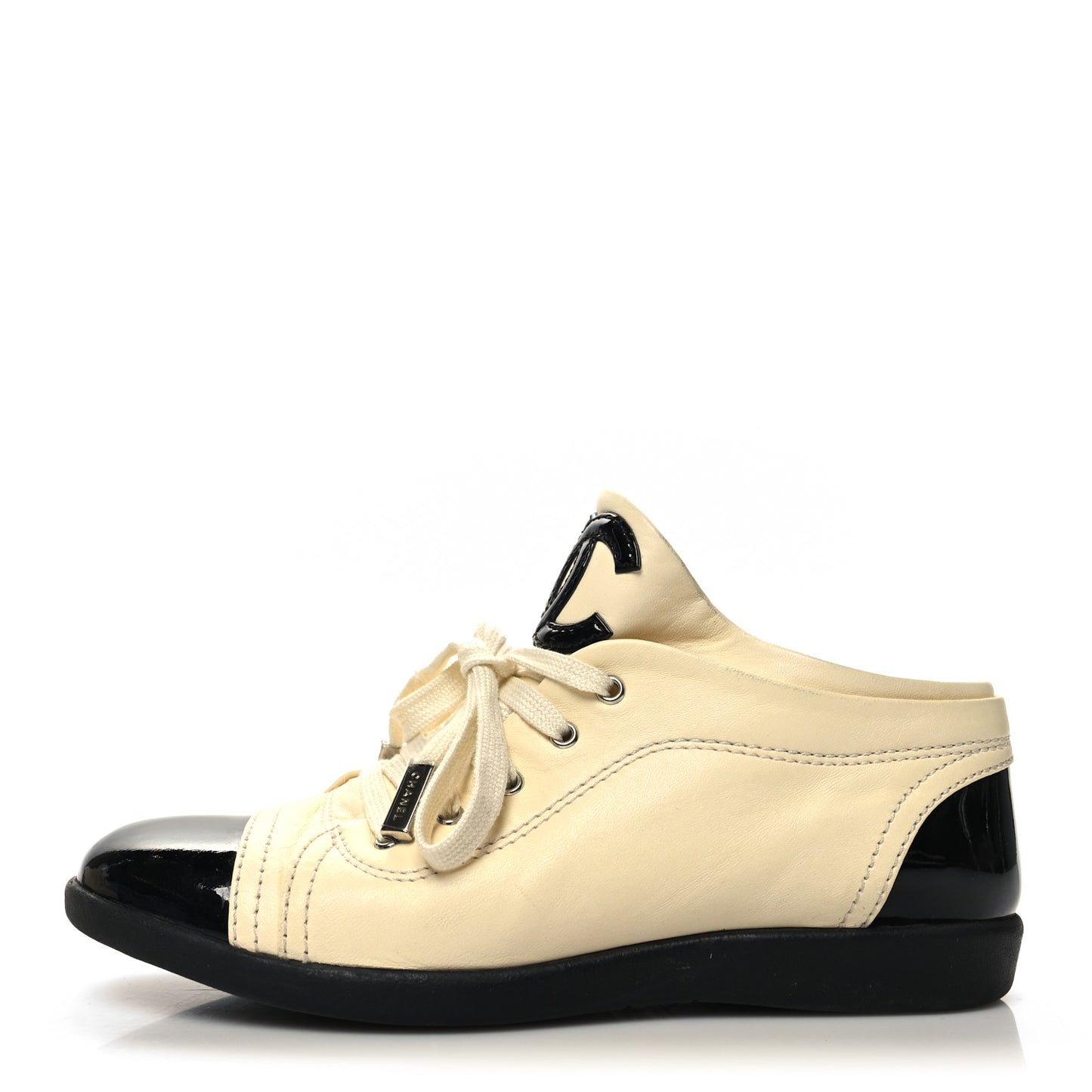 Lambskin Patent Calfskin CC Sneakers 36.5 White Black
