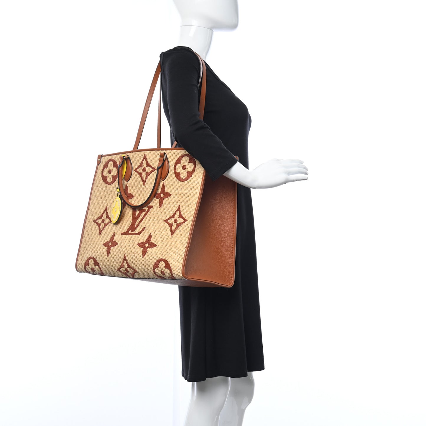 Raffia Calfskin Monogram Giant Onthego GM Tan