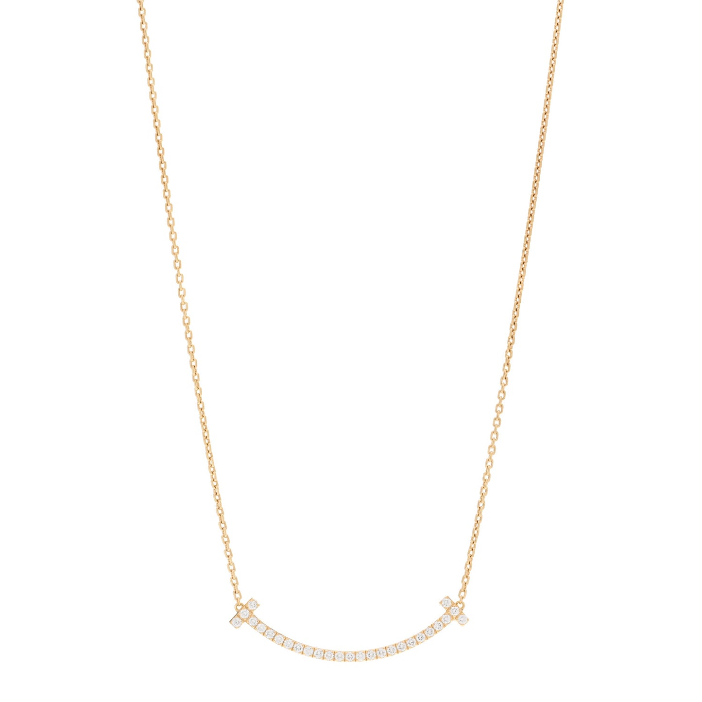 18K Yellow Gold Diamond Medium T Smile Pendant Necklace