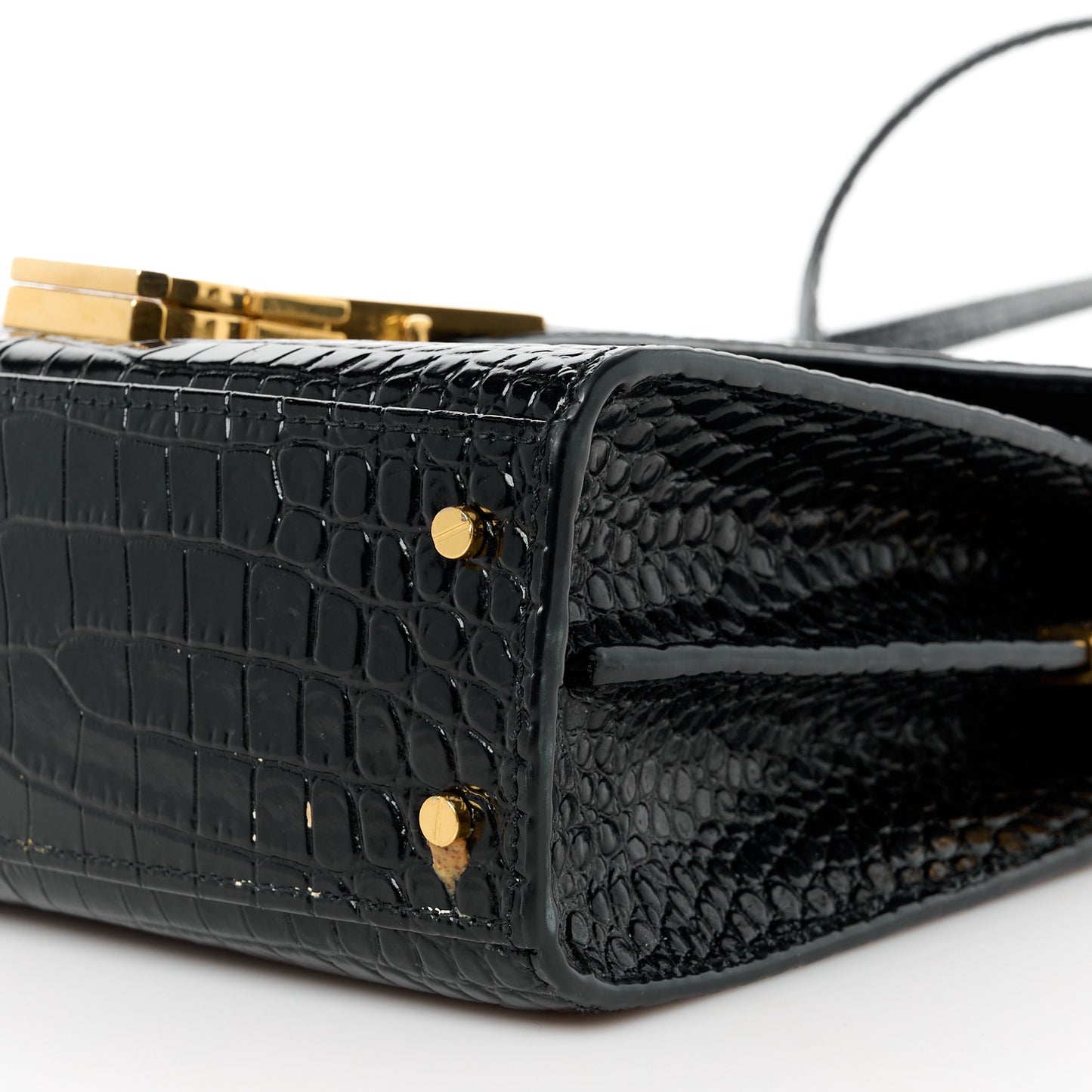 Calfskin Crocodile Embossed Mini Classic Monogram Cassandra Top Handle Black