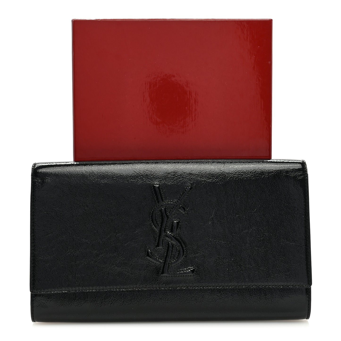 Textured Patent Monogram Large Belle De Jour Clutch Black