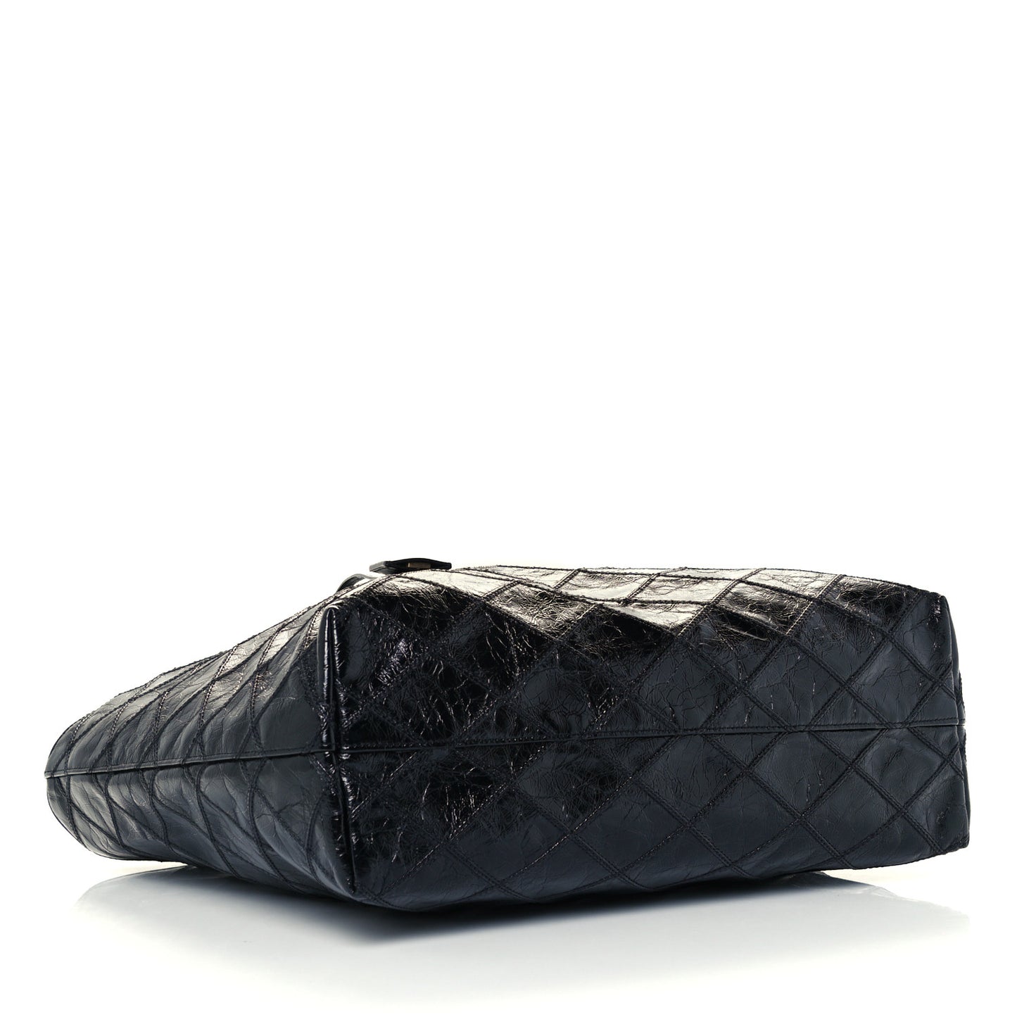 Crinkled Calfskin Quilted East West Shopping Tote Black