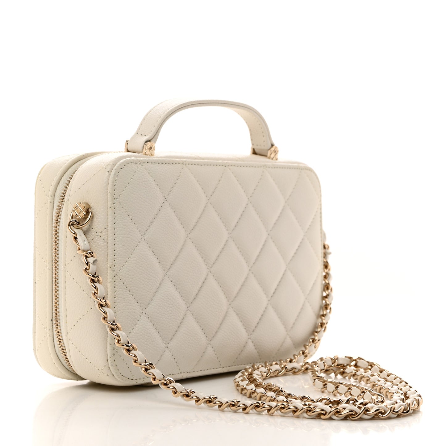 Caviar Quilted Top Handle Vanity Case White