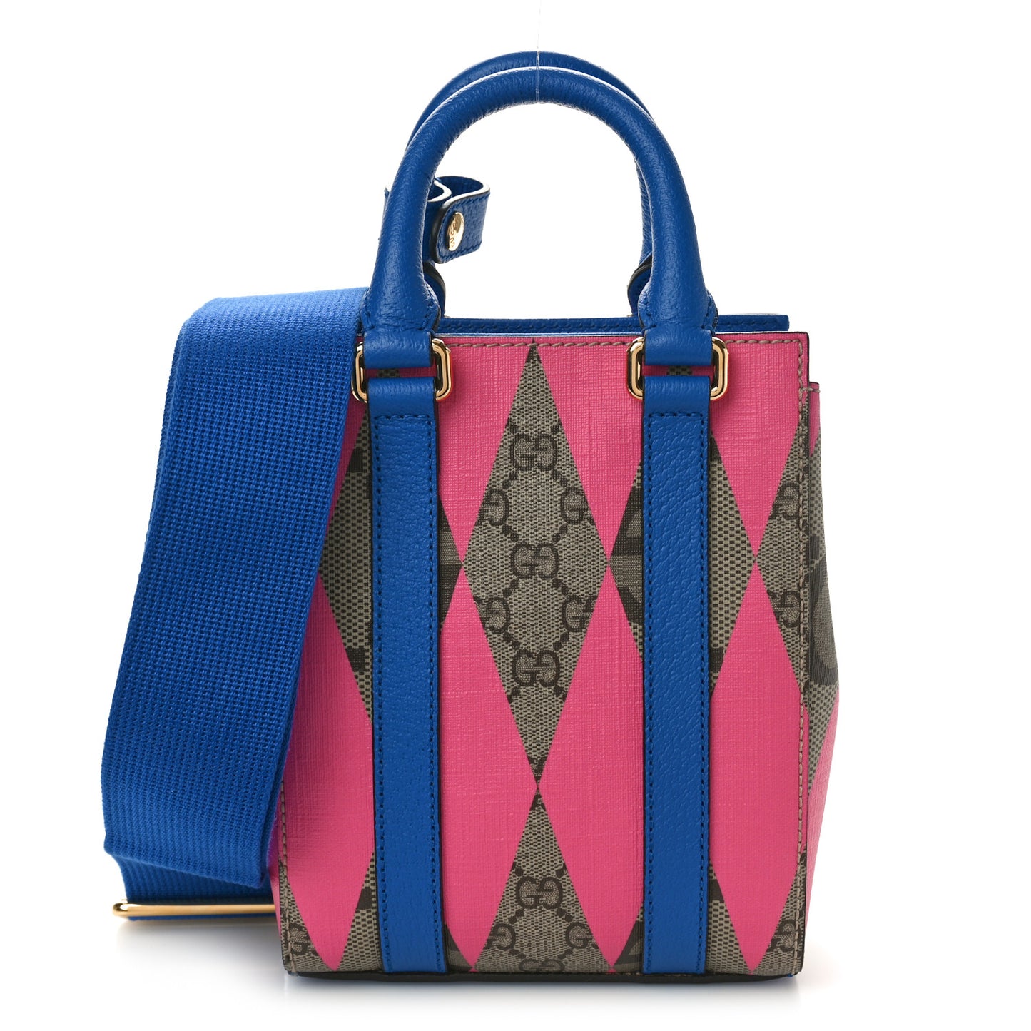 GG Supreme Monogram Textured Dollar Calfskin Rhombus Mini Tote Bag Beige Ebony Pink Blue