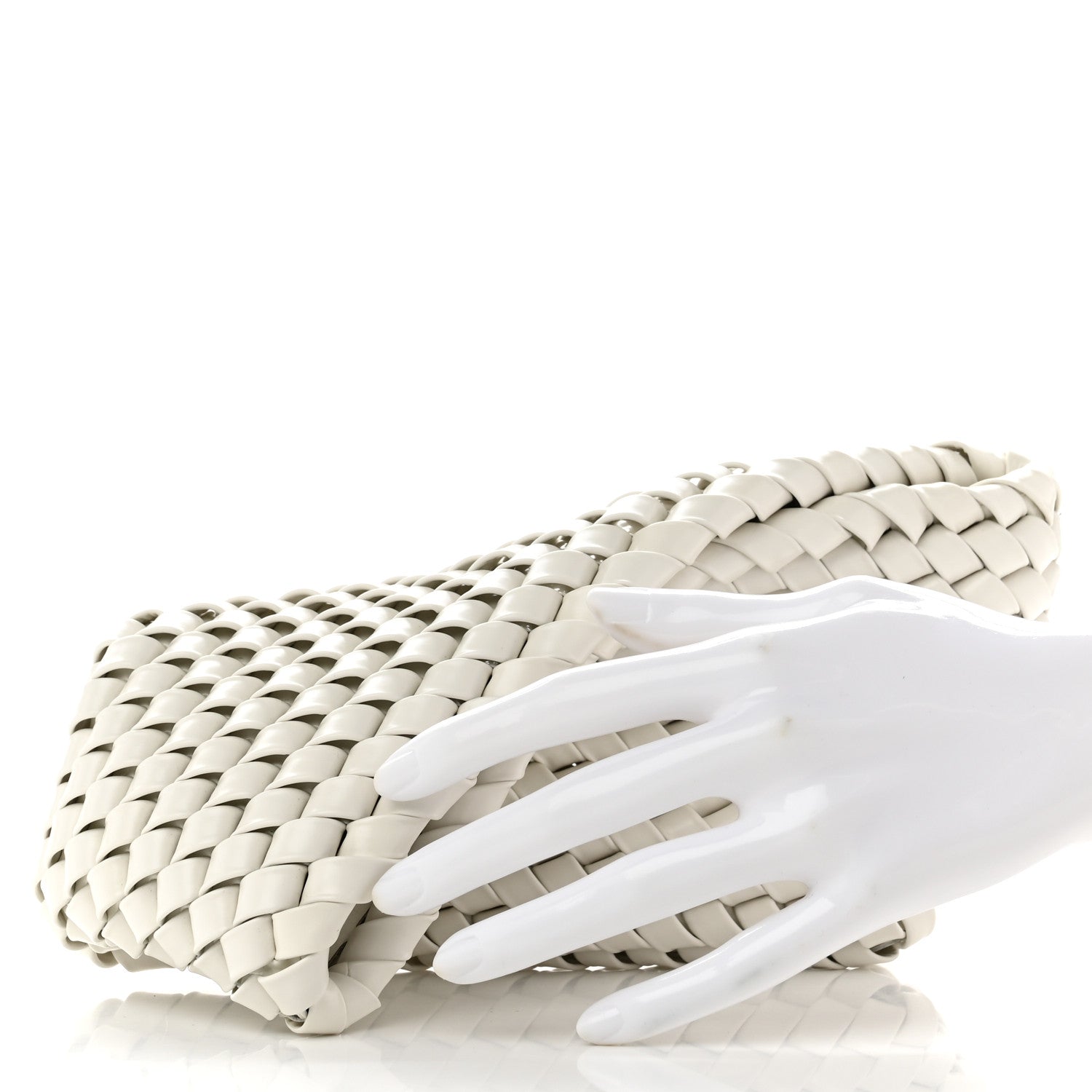 Bottega Veneta Patent Nappa Intrecciato Slanted Clutch White 2 of 6