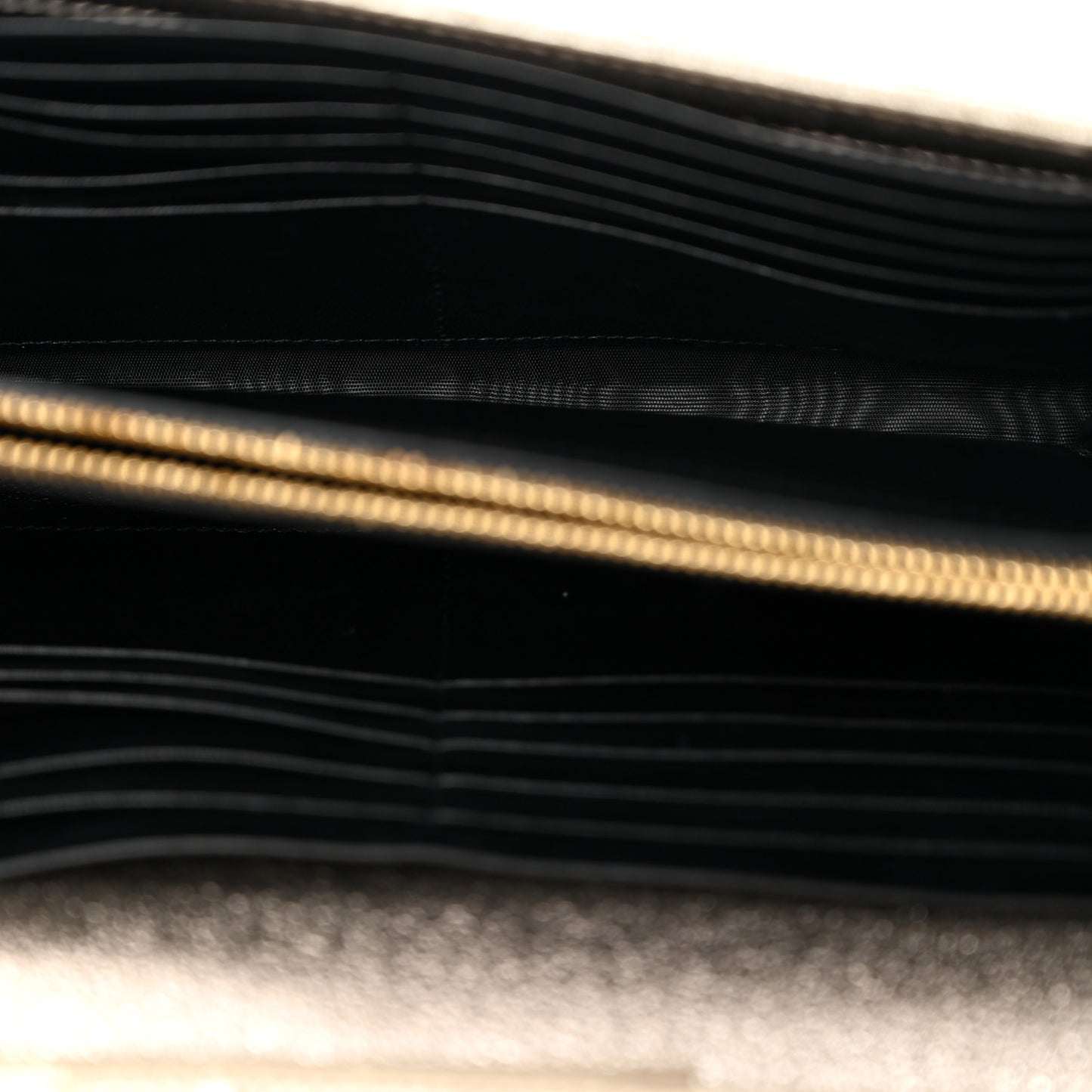 Metallic Crackled Calfskin Matelasse Chevron Monogram Chain Wallet Gold