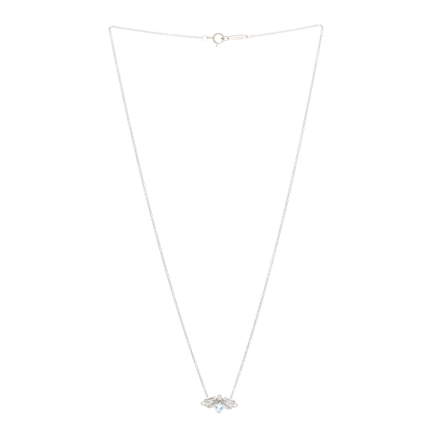 Platinum Diamond Aquamarine Paper Flowers Firefly Pendant Necklace
