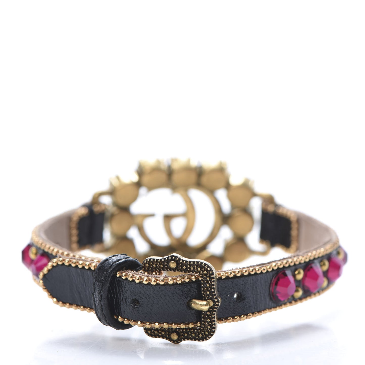 Calfskin Crystal Double G Bracelet Gold