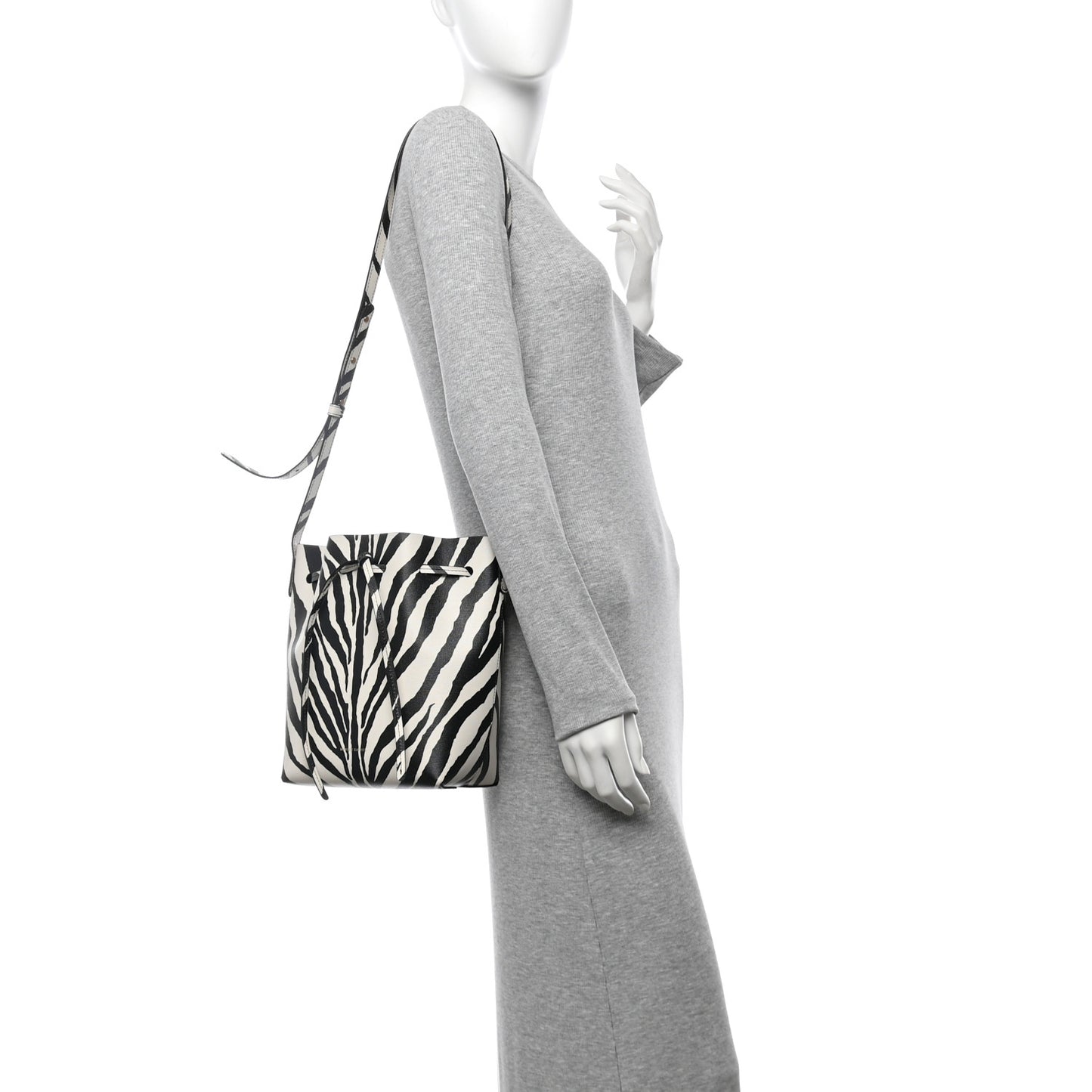 Saffiano Zebra Print Mini Bucket Bag Black White