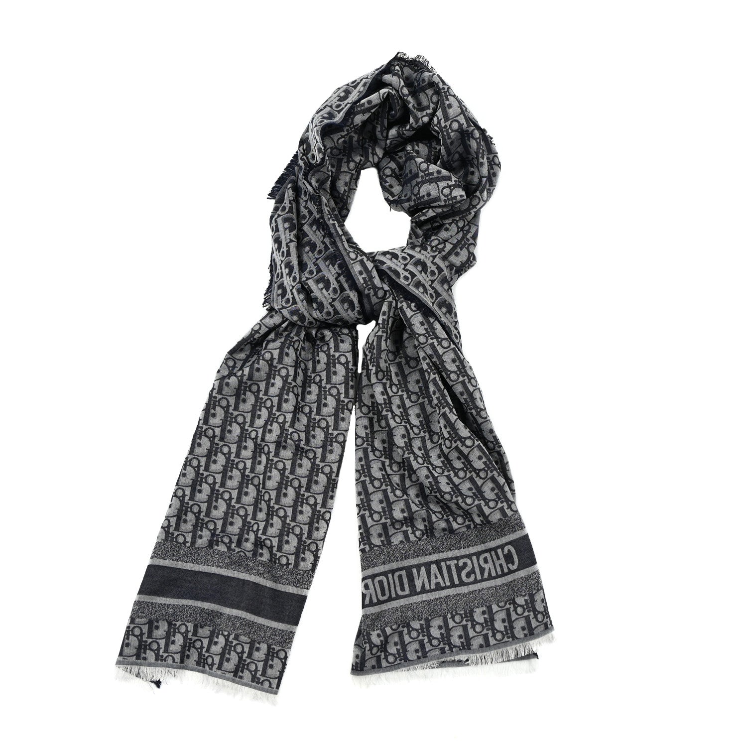 Christian Dior Cotton Wool Silk Oblique Stole Bleu 1442925 Christian Dior Cotton Wool Silk Oblique Stole Bleu 1442925