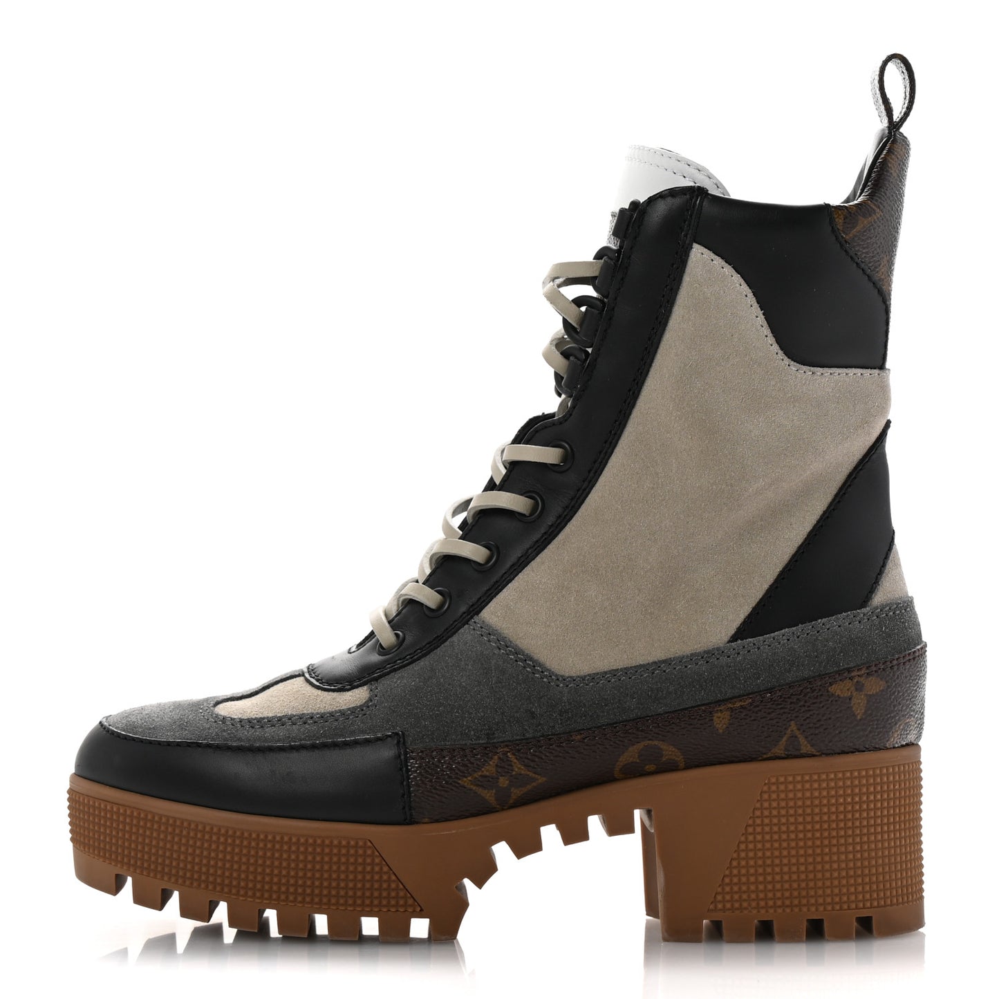 Suede Calfskin Monogram Laureate Platform Desert Boots 37.5 Grey