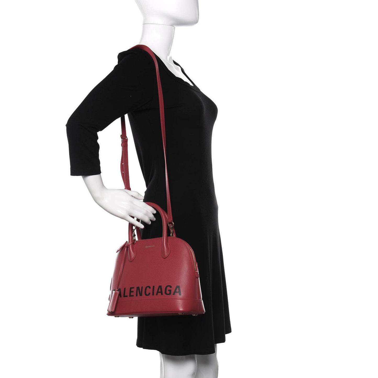 Signature Grained Calfskin Logo S Ville Top Handle Bag Rouge Lantern Black