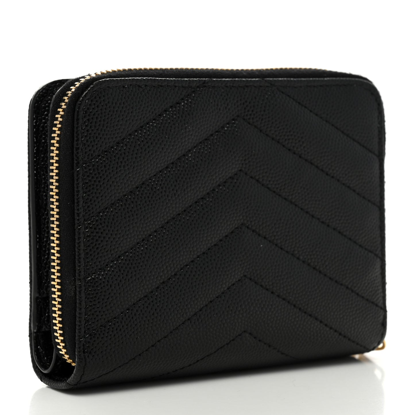 Grain De Poudre Matelasse Chevron Monogram Compact Zip Around Wallet Black