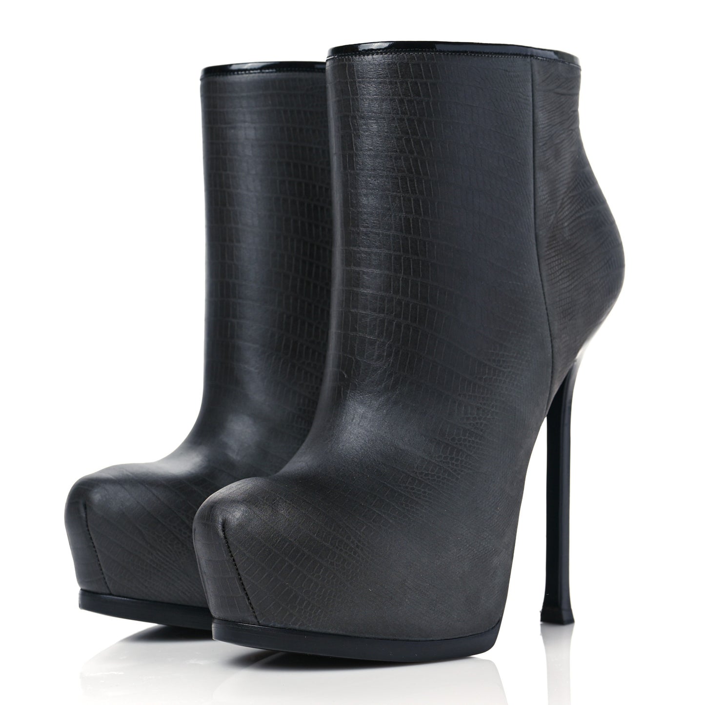 Calfskin Lizard Embossed Tribtoo 105 Platform Booties 38 Black