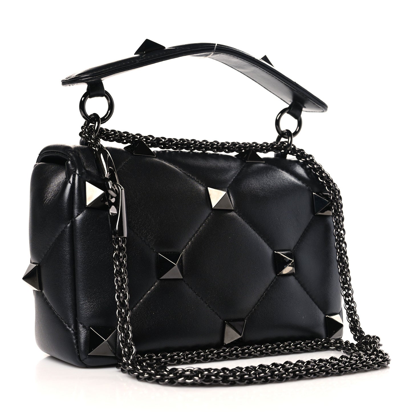 Nappa Monochrome Medium Roman Stud Shoulder Bag Black