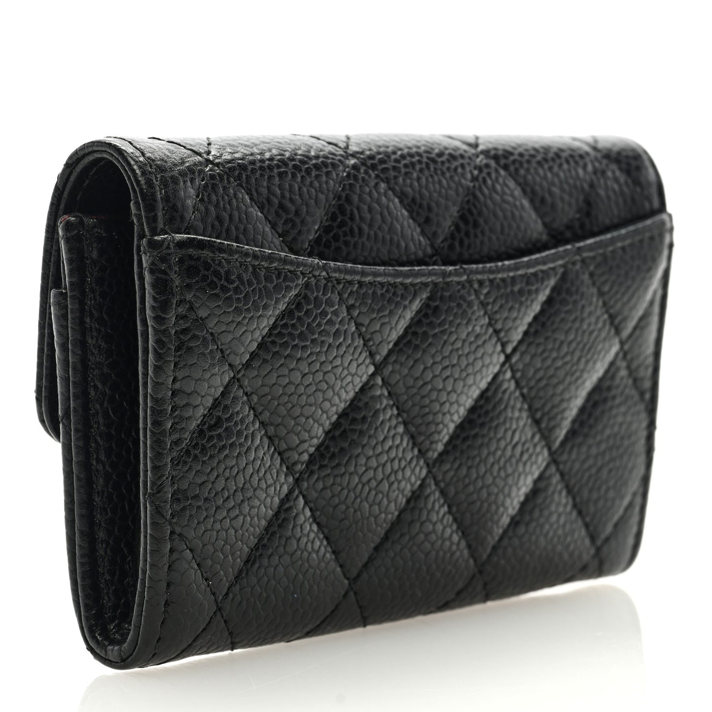 Caviar Quilted Flap Card Holder Wallet Black