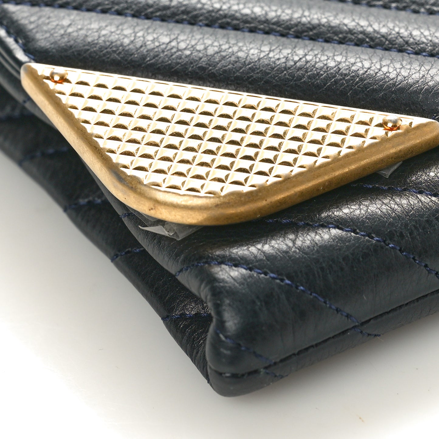 Calfskin Chevron Quilted Rock The Corner Clutch With Chain Black