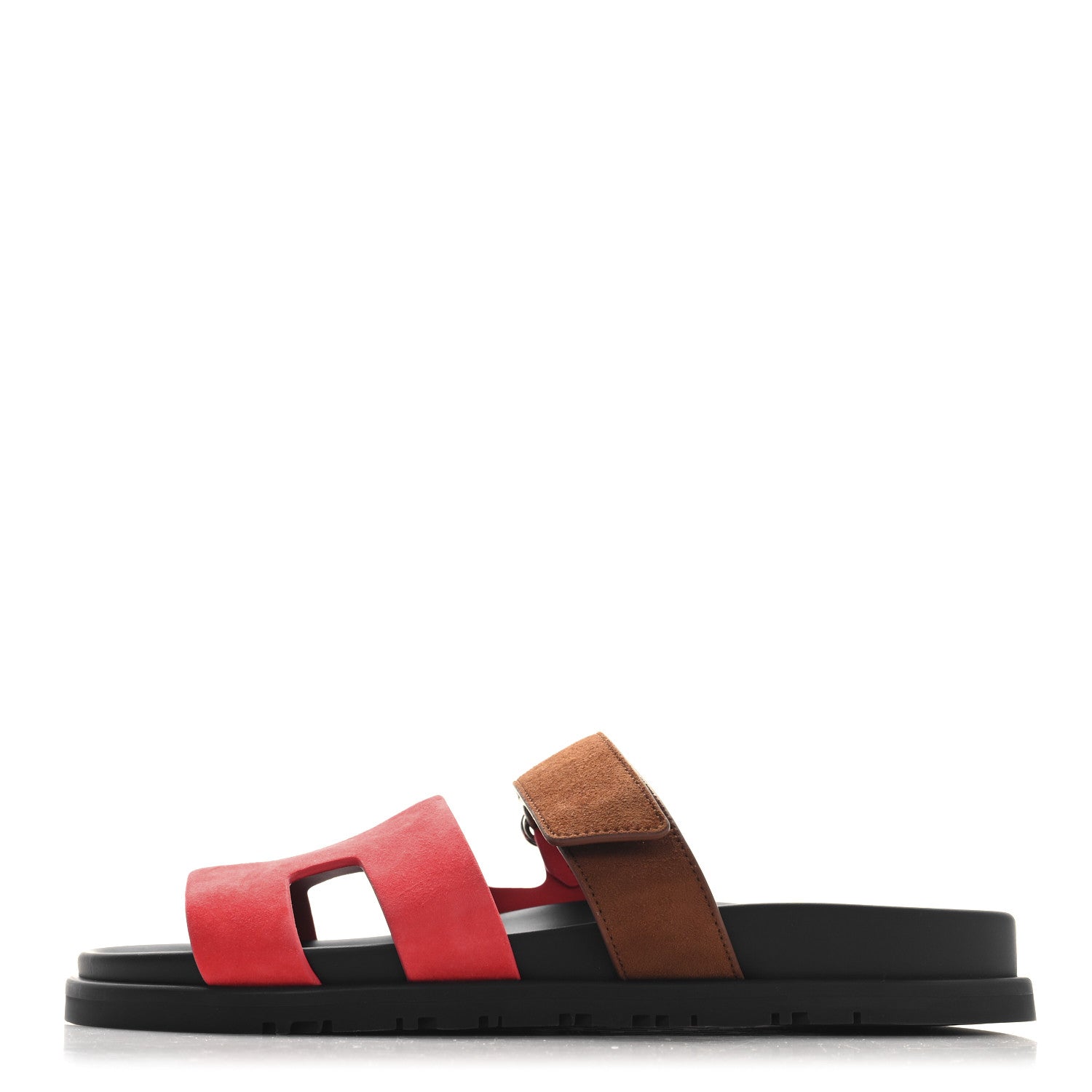 Hermes Suede Goatskin Womens Chypre Sandals Rouge Cinétique 38.5 Rouge Cinétique Gold 1 of 10