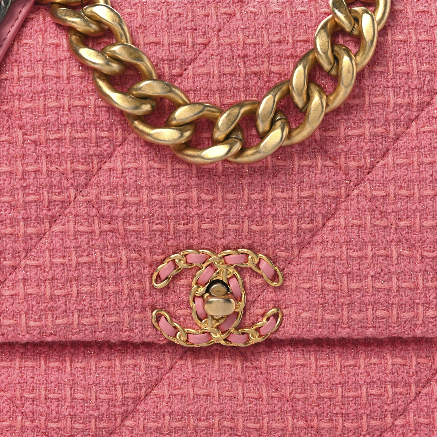 Metallic Tweed Quilted Large Chanel 19 Flap Pink