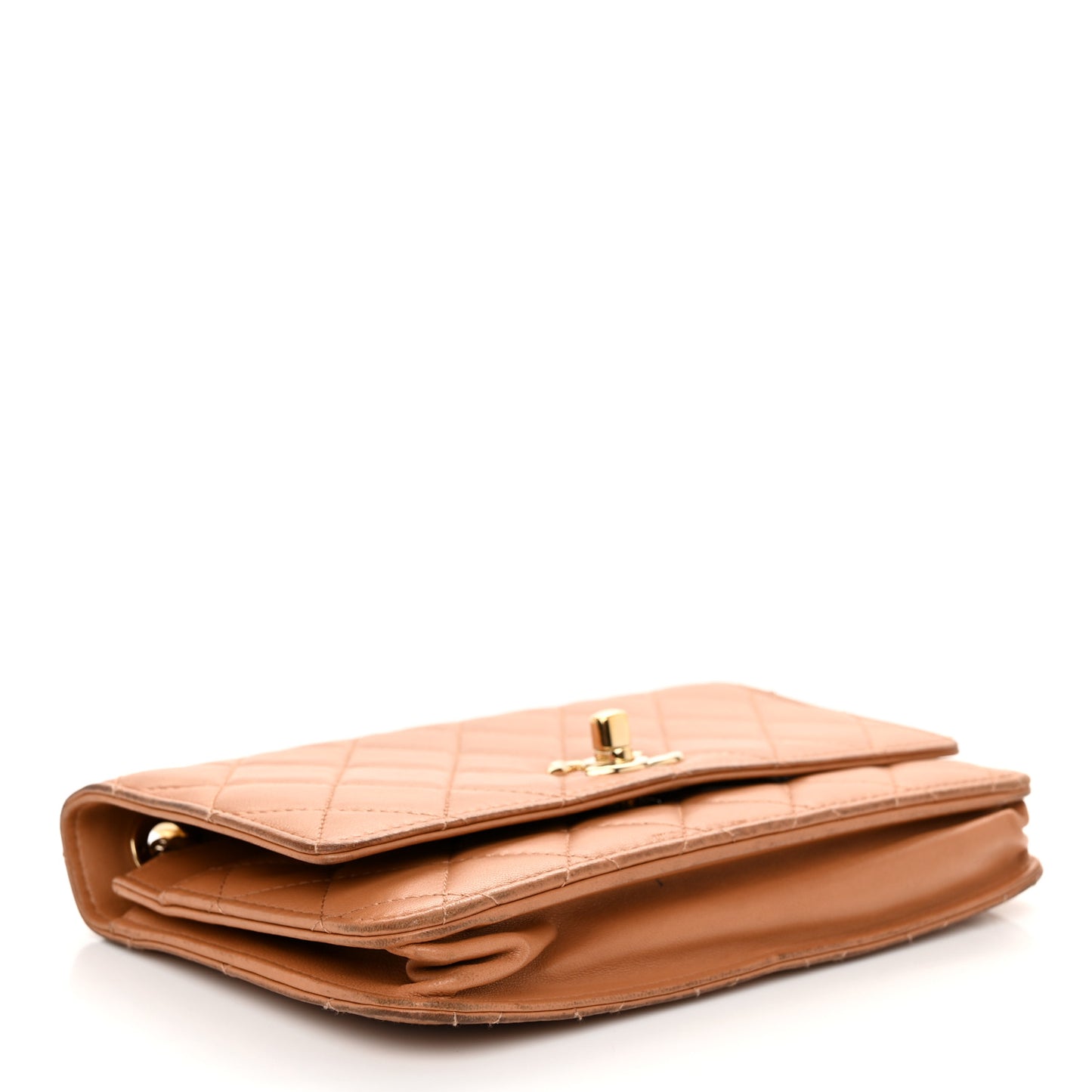 Lambskin Quilted Trendy CC Wallet On Chain WOC Camel