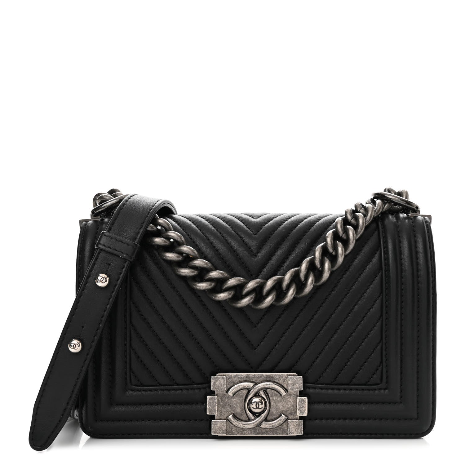 Chanel Calfskin Chevron Quilted Small Boy Flap Black 1 of 13