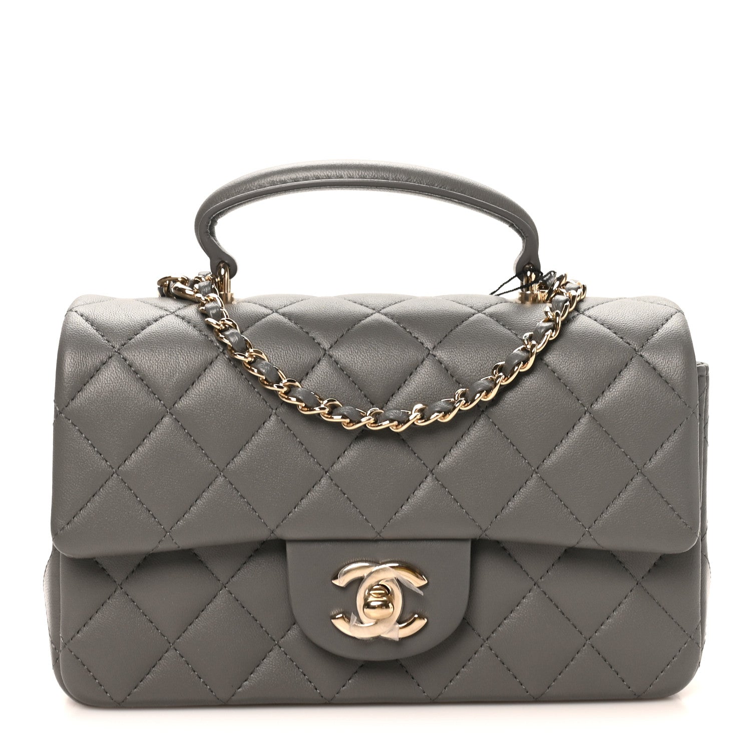 CHANEL グレー ボディバッグ キルティング Chanel Lambskin Quilted Mini Top Handle Rectangular Flap Dark Grey