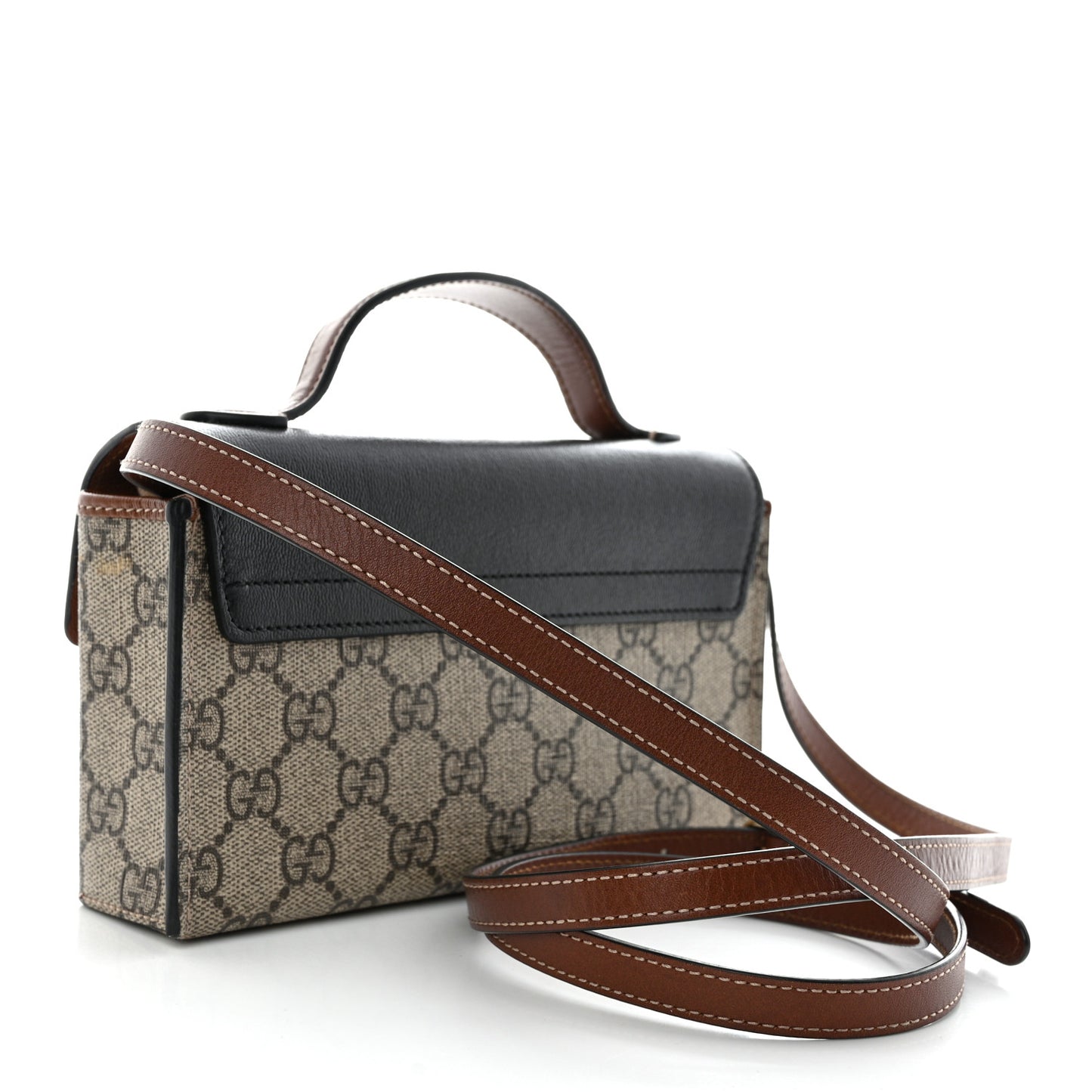 GG Supreme Monogram Calfskin Mini Padlock Top Handle Shoulder Bag Beige Black Cuir