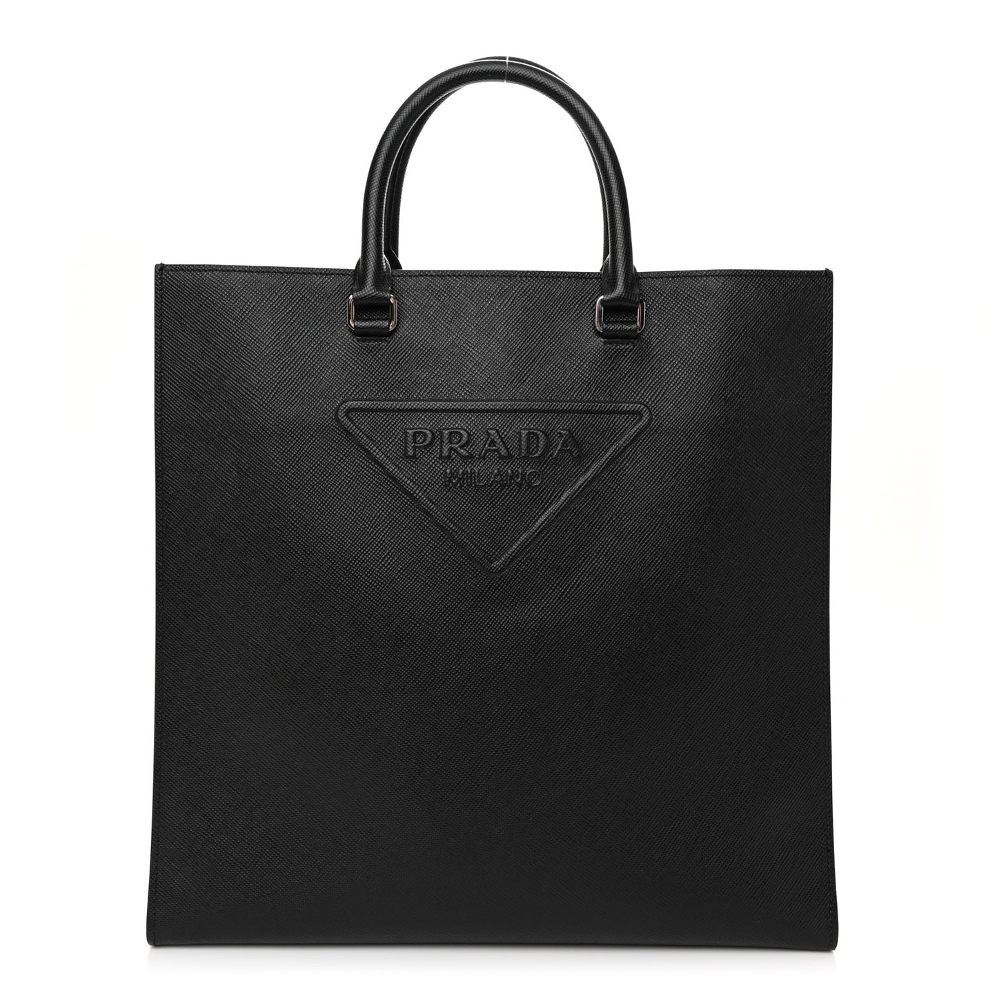 Saffiano Cuir Triangle Logo Embossed Vertical Tote Black
