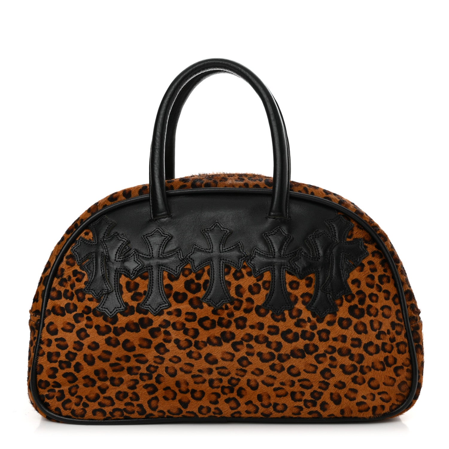 Chrome Hearts Leopard Print Hair Cross Patch Duffle Bag Black