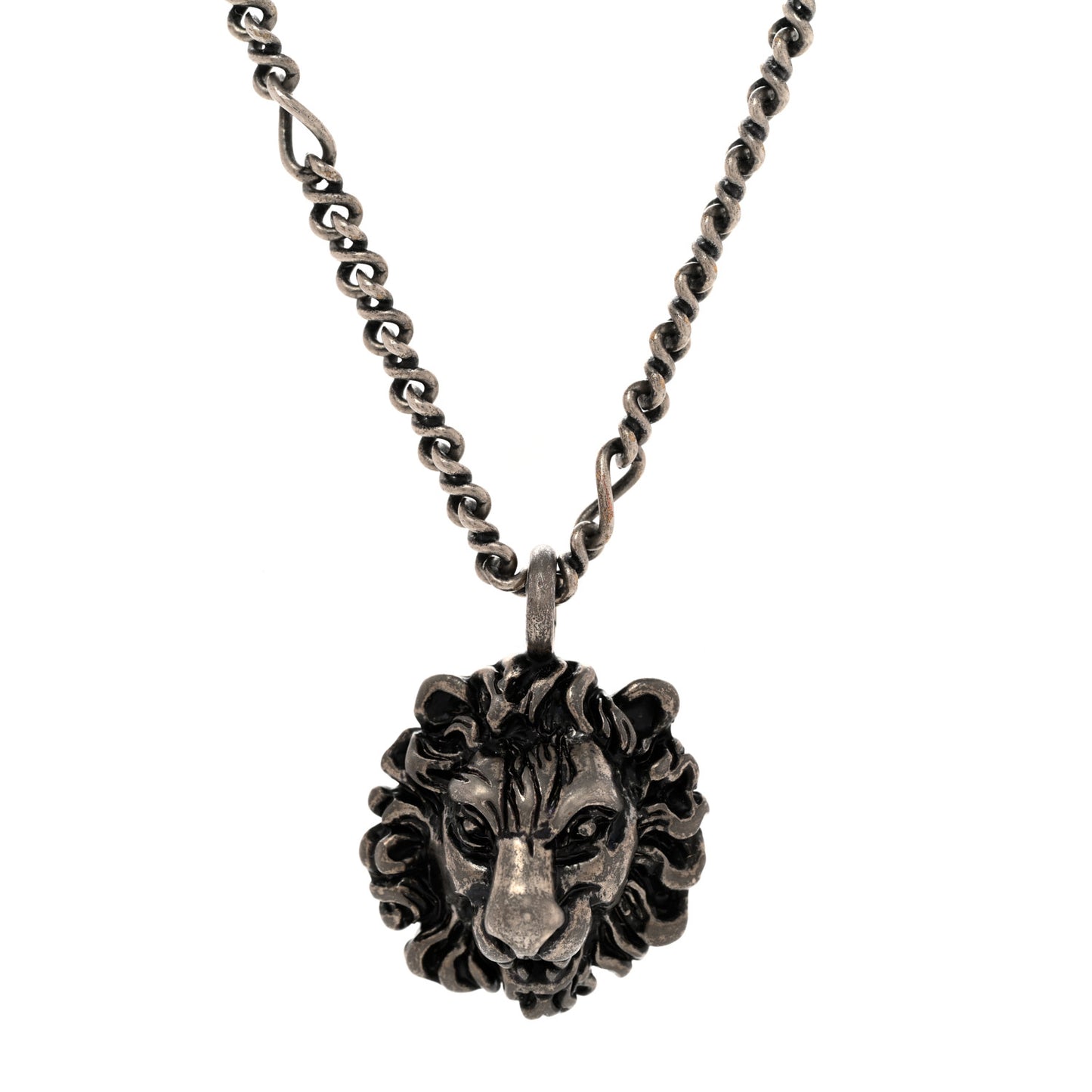 Metal Lion Head Necklace Silver