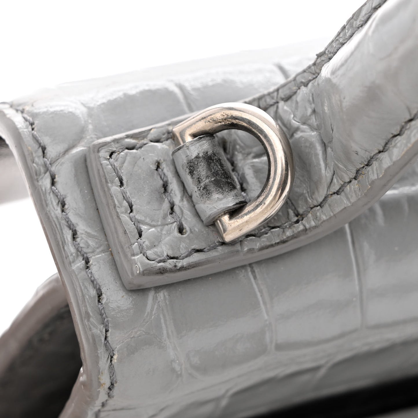 Shiny Calfskin Crocodile Embossed XS Sharp Top Handle Bag Balenciaga Grey