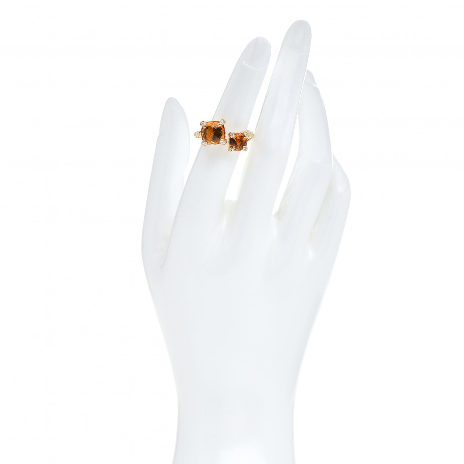 David Yurman 18K Yellow Gold Diamond Citrine Chatelaine Bypass Ring 54 6.75 2 of 5