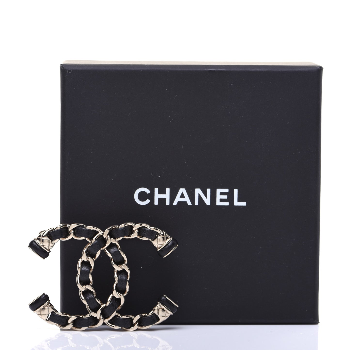 Lambskin Chain CC Brooch Black Gold