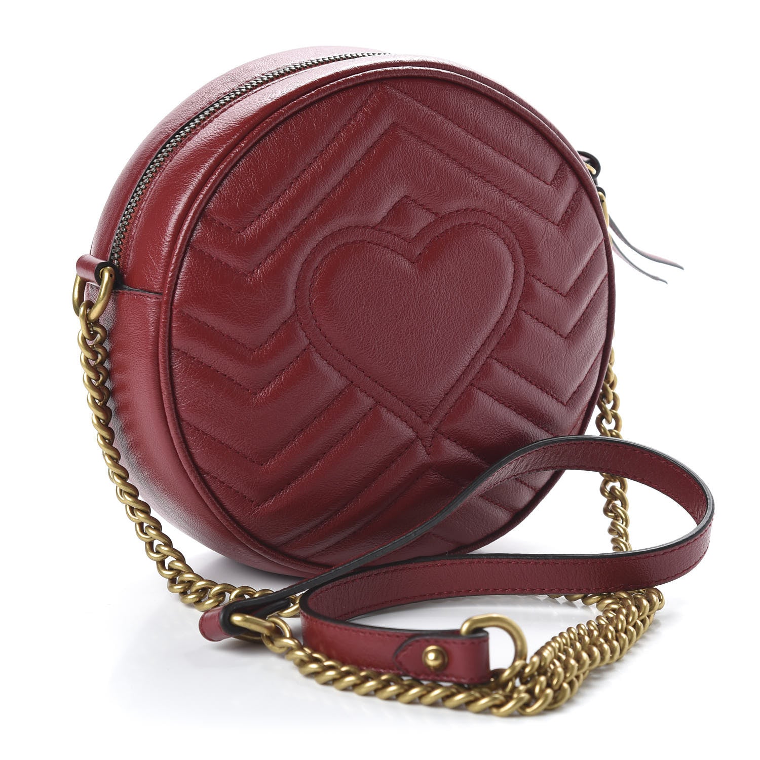 Gucci Glazed Calfskin Matelasse Heart Mini GG Marmont Round Shoulder Bag Romantic Cerise 3 of 10