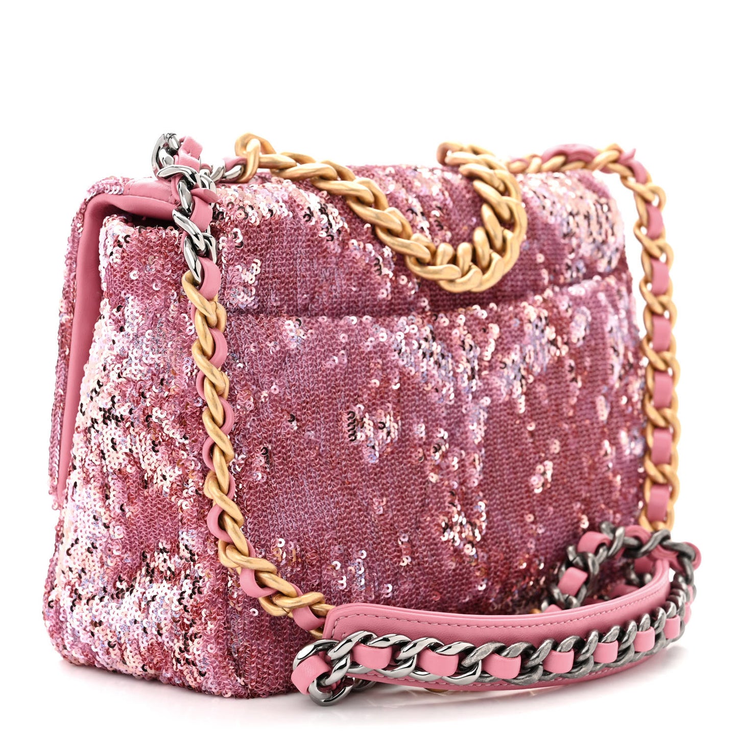 Sequin Quilted Medium Chanel 19 Flap Pink